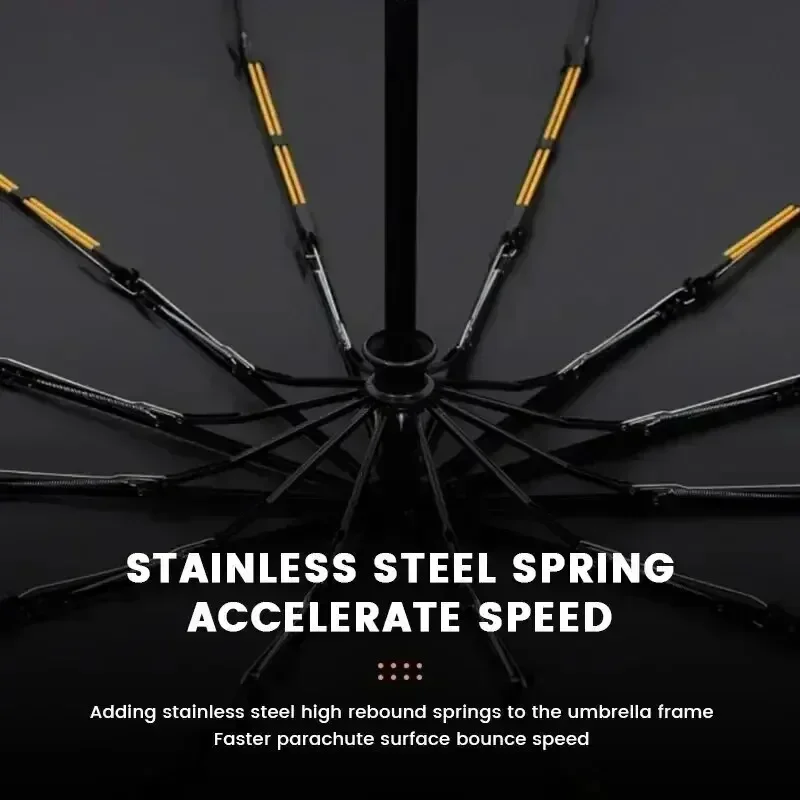 12 Bone Black Glue Fully Automatic Umbrella With Thick And Durable Keel Three Fold Umbrella UV Resistant Folding