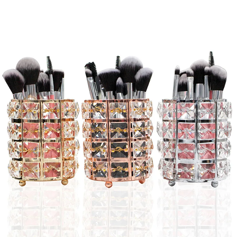 1pcs Metal Makeup Brush Storage Holder Test Tube Eyebrow Pencil Organizer Bead Crystal Jar Jewelry Diamond Cosmetic Box 4