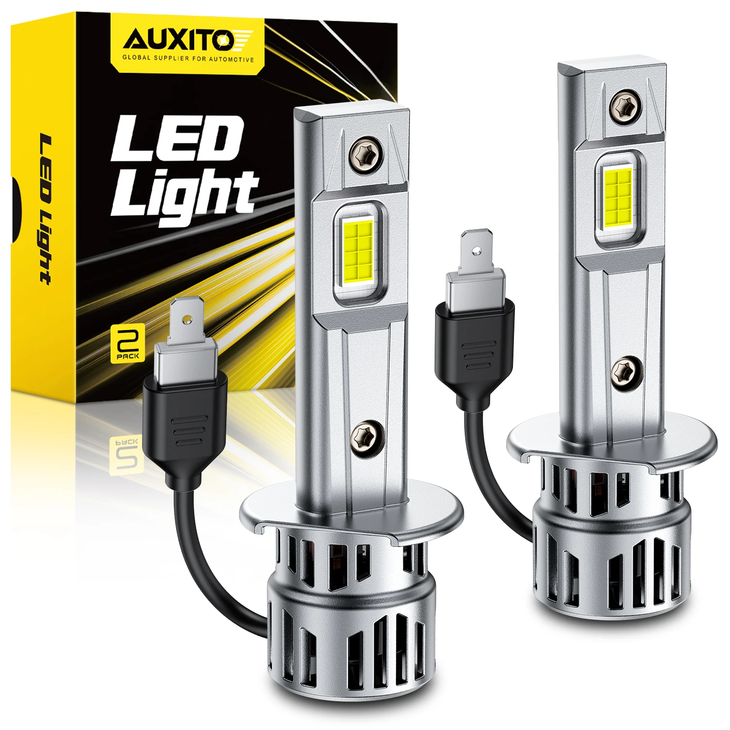 AUXITO 2025 อัพเกรด H1 LED ไฟหน้าหลอดไฟ 6500K สีขาว Canbus ไม่มีการริบหรี่สําหรับรถ High Low Beam Turbo H1 ไฟหน้า 30000LM 12V 1