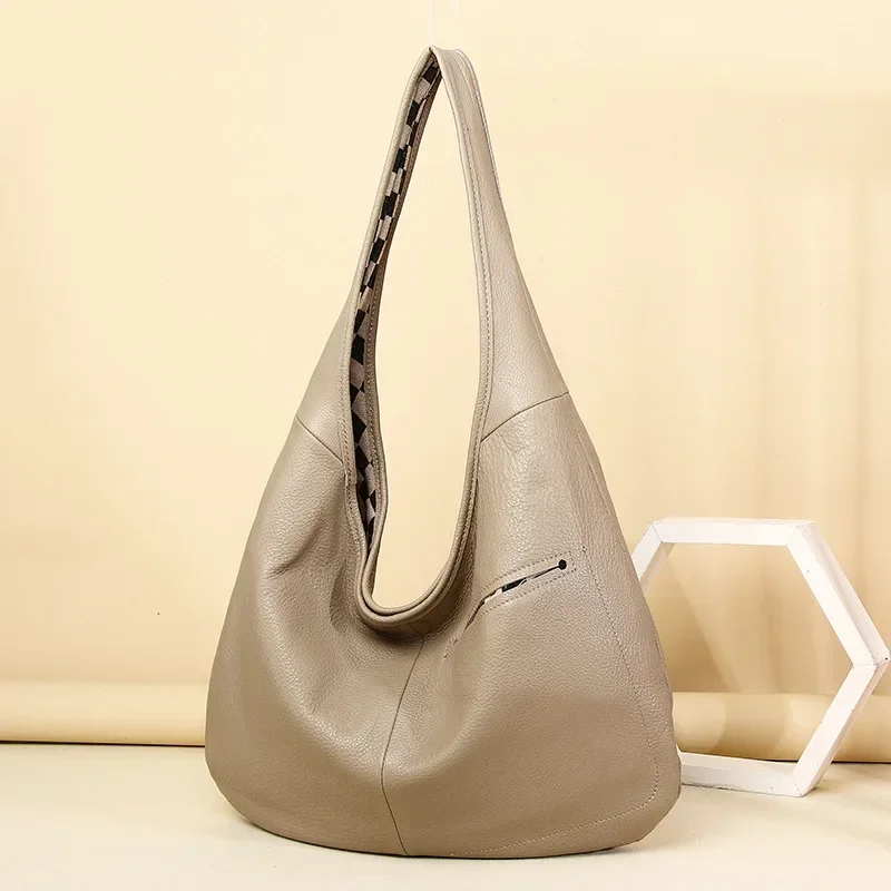 

Genuine Leather Women's Single Shoulder Underarm Bag with Large Capacity and Flexible Soft Leather Canvas Double-sided Bag