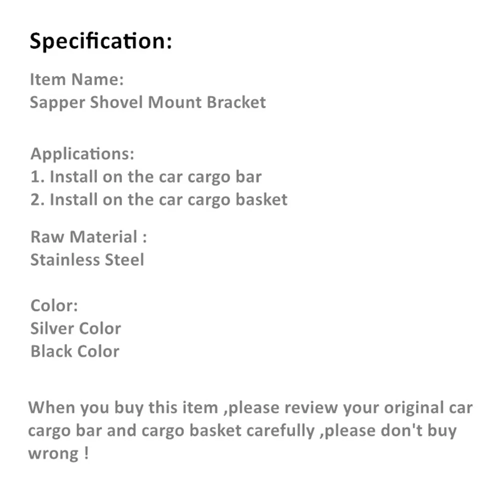 Sapper Shovel Mount Bracket for Car Roof Cargo Basket Carrier