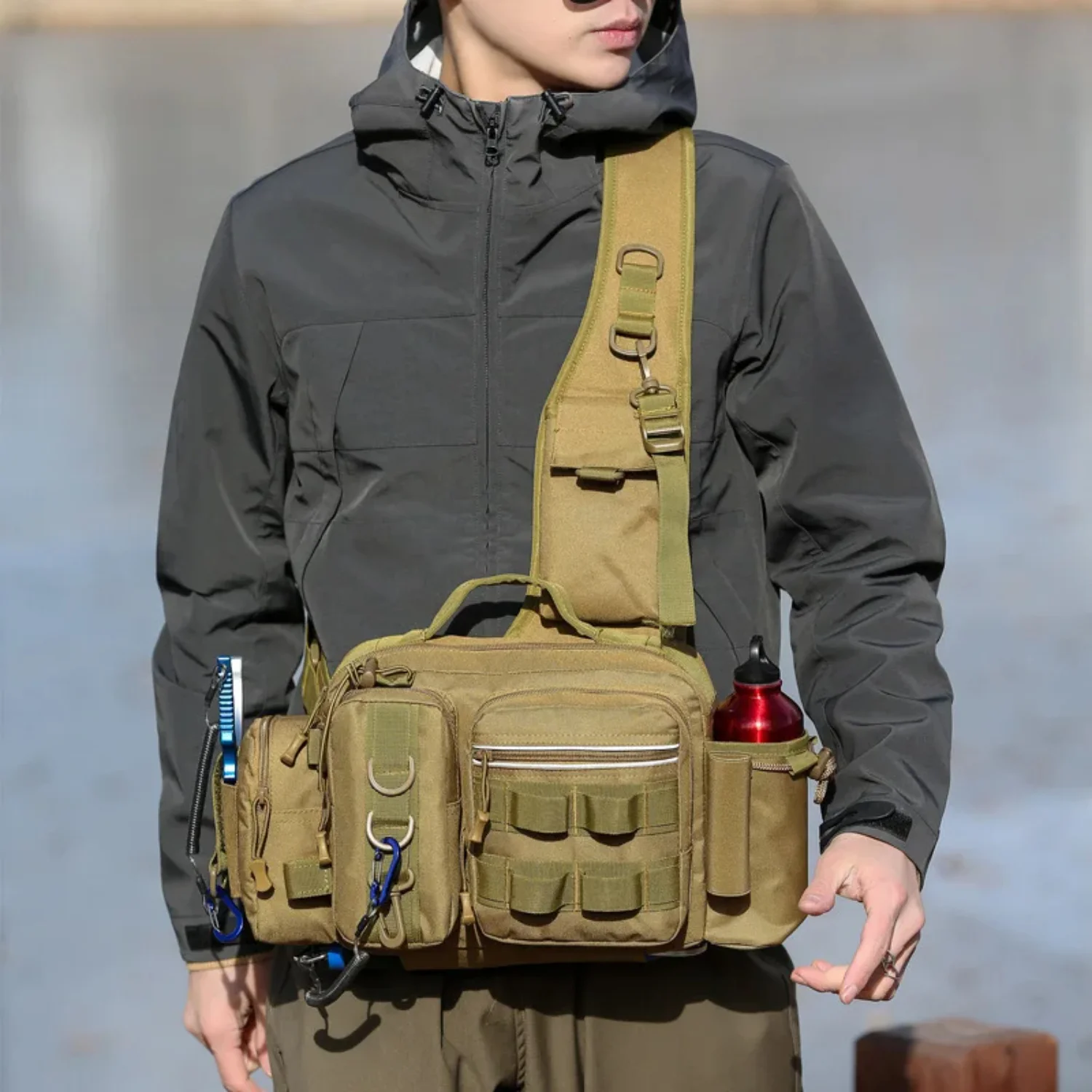 Fishing Tackle Backpack Lure Box Gear Fanny Pack Men Fly Fishing Backpack with Rod Holder Sling Shoulder