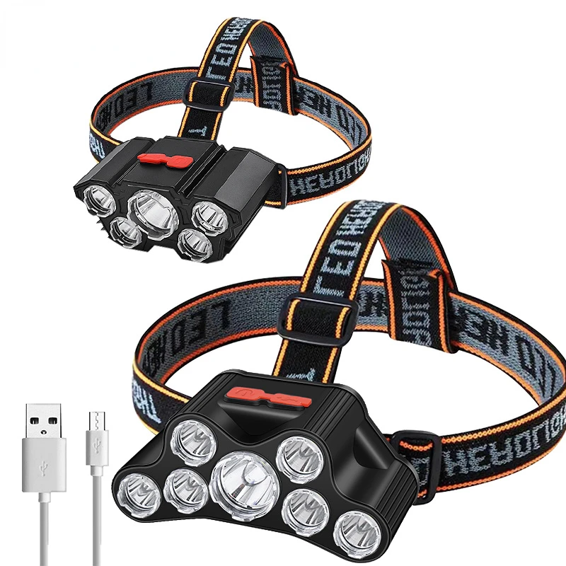 Head Flashlight Usb Rechargeable Led Super Bright 5 Working Modes Waterproof Head-Mounted for Night Fishing Hiking