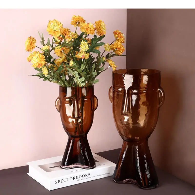 

Glass Vase Human Face Abstract Human Head Modern Home Decoration Flower Arrangement Hydroponics Flower Vase Household