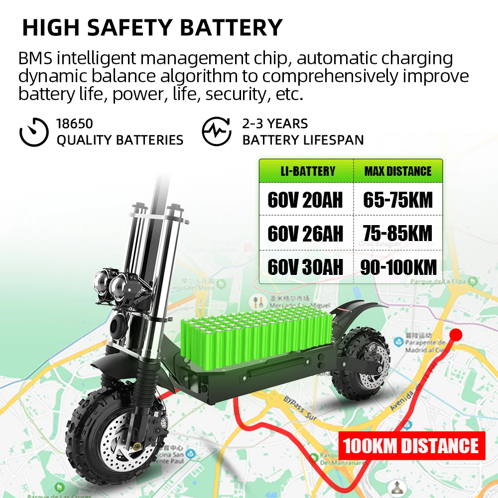 Trottinette électrique pour adultes 5600W, double motorisation, 11 pouces,  pneus tout-terrain, batterie 20ah 26ah, livraison gratuite