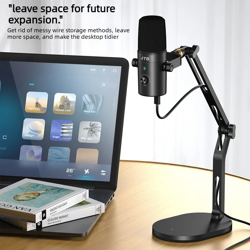 데스크탑 마이크 스탠드, 무게추가 있는 베이스가 있는 마이크 스탠드 데스크 테이블 마이크 클립 3/8인치5/8인치 어댑터(하이퍼 X Fifine K669B Shure용)