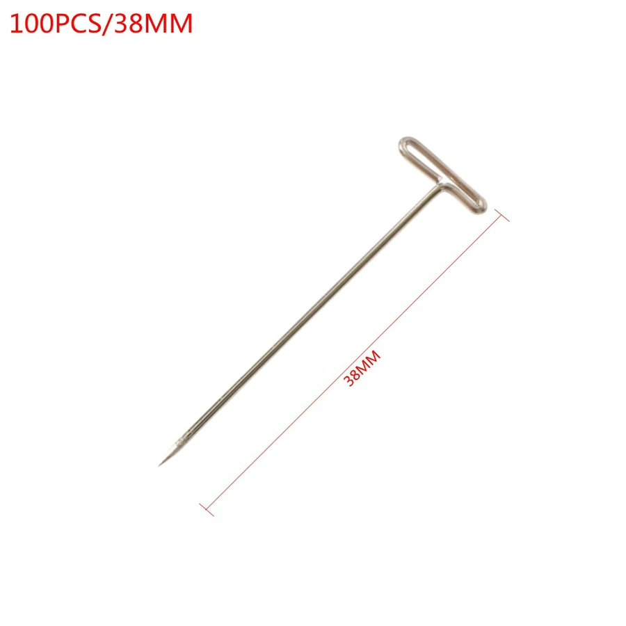 스테인리스강 T-핀 스타일링 도구 재봉 헤어 바늘, 가발 제작 및 디스플레이용 폼 헤드, 27mm, 32mm, 38mm, 45mm, 51mm, 53mm, 100 개