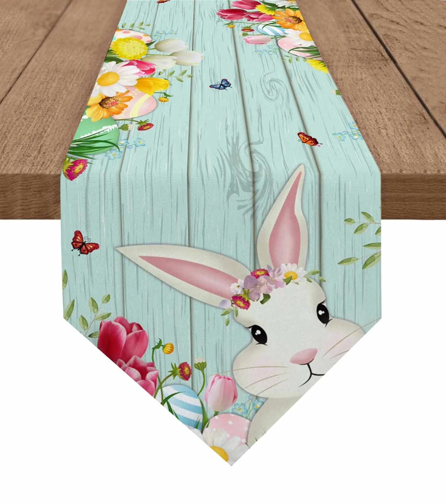 

Easter Eggs Bunny Flowers Leaves Table Runner Wedding Party Decor Tablecloth Holiday Kitchen Table Decor Table Runner