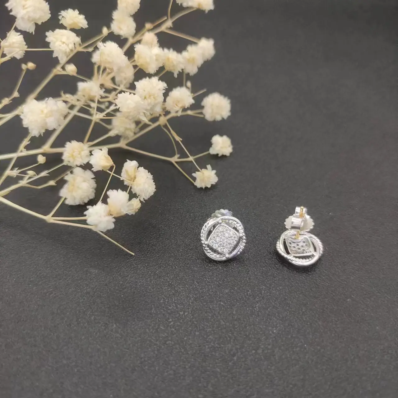 HSC DY Cable Classics Tetragonal Stone Earrings in Sterling Silver With Amethyst and Pave Diamonds Jewelers