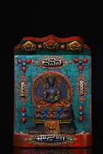 

9" Tibetan Temple Collection Old rub the buddha (soft mud) filigree mosaic Gem Dzi Beads Longevity Buddha altar worship buddha