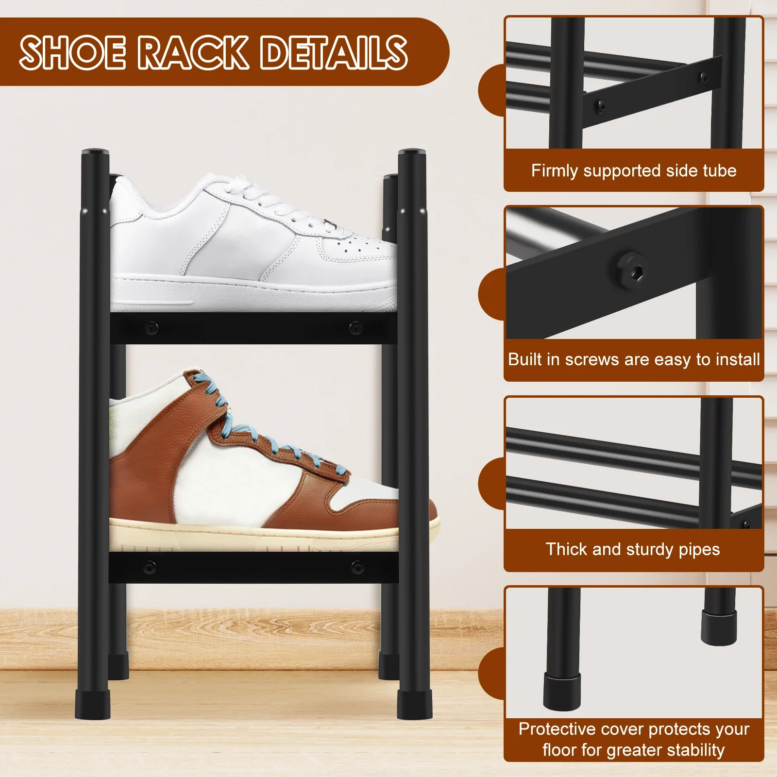 Expandable Shoe Rack 2 Tier Adjustable Shoe Storage Shelf Metal Storage Organizer Stackable Stand Rack Entryway