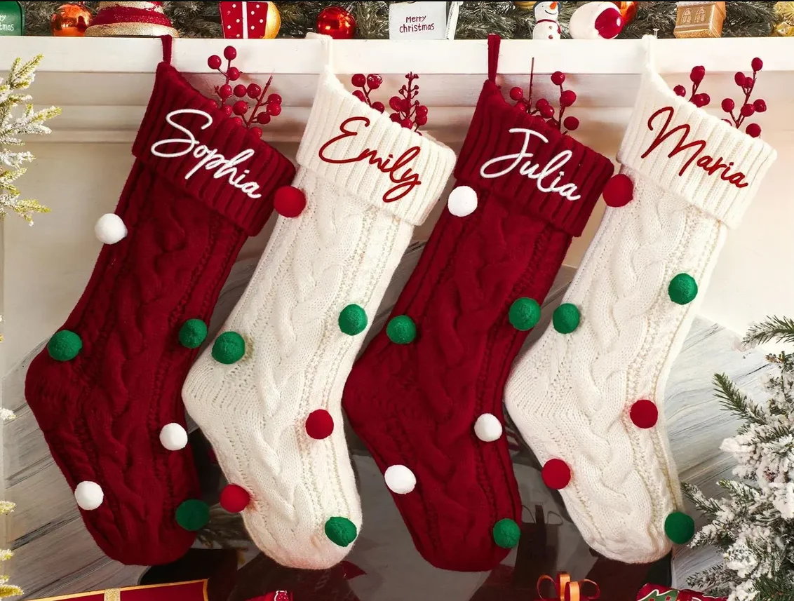 Personalized Knitted Family Stockings,2025 Embroidered Christmas Stockings, Monogram Stockings, Christmas Holiday Decor Gift