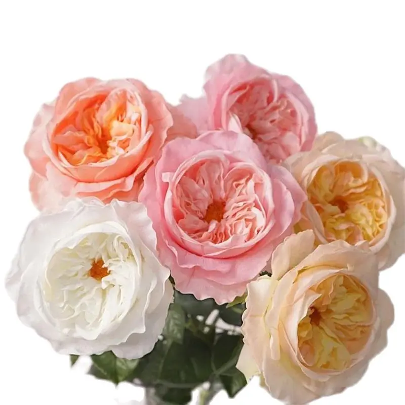 One Faux Single Stem Real Touch Round Rose 26 "Lunghezza Simulazione Austin Spring Rosa Green Leaf Per Centrotavola Matrimonio