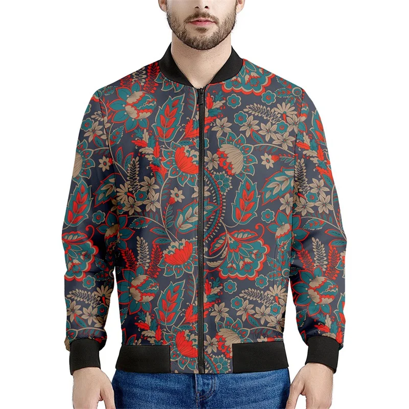 Chaqueta con estampado 3D bohemio retro para hombre, sudaderas étnicas coloridas con flores, abrigos con cremallera y mangas largas para primavera y otoño