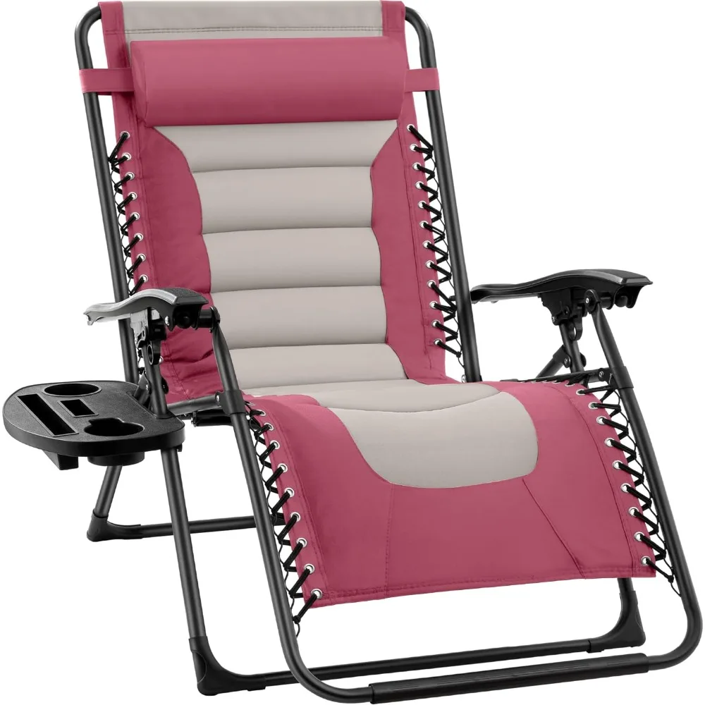 Outdoor Chair XL Anti Gravity Lounger Backyard Headrest Cup Holder Side Tray Polyester Mesh Garden Chair