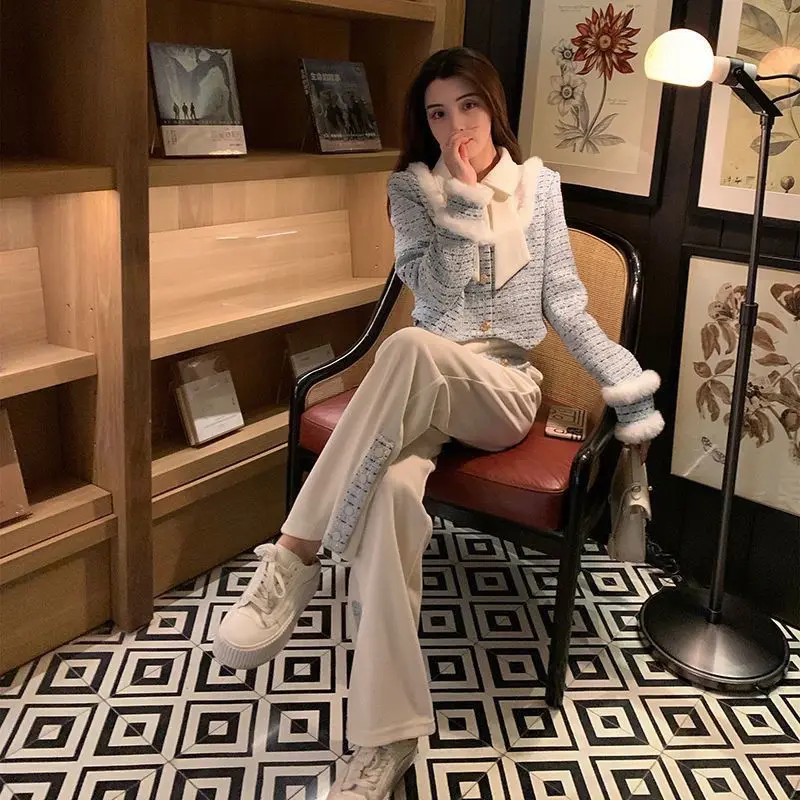 

Xiao Xiangfeng Fashion Suit Women's Spring and Autumn Korean Edition Elegant Cardigan Top High Waist Casual Pants Two Piece Set