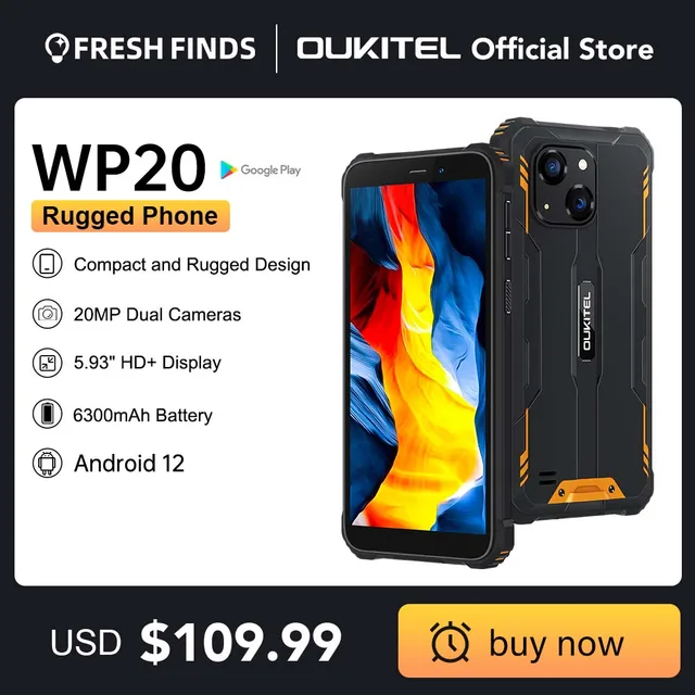 Oukitel WP20 Rugged Smartphone 5.93" HD+ 4G+32G 6300 mAh Android 12 Mobile Phone 20M Quad Core Cell phone 1
