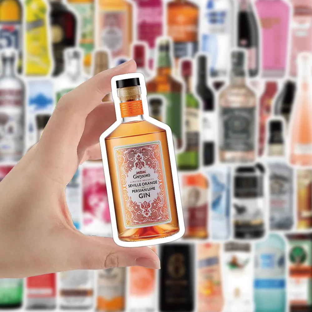 60PCS 샴페인 위스키 및 브랜디 병 그래피티 스티커 핸드 어카운트 연필 케이스 데칼 골든 메모리 스티커 스토어