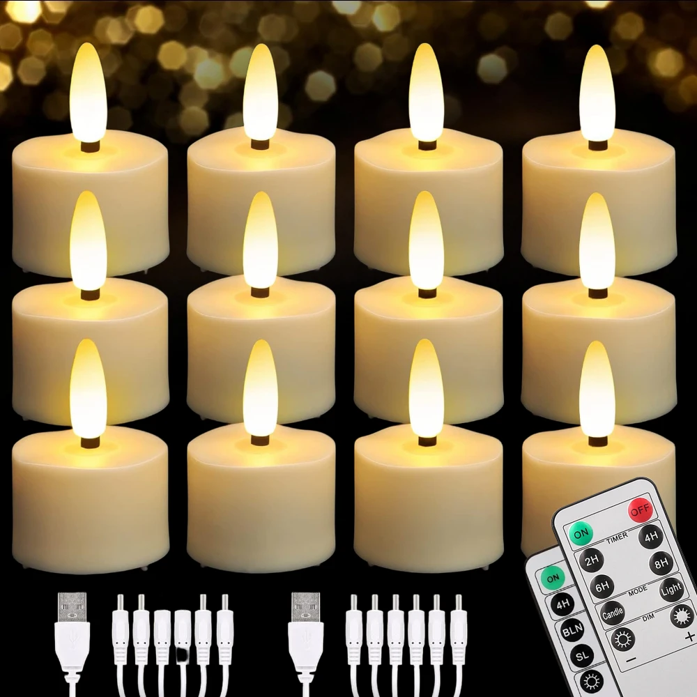 Rechargeable Flameless LED Tea Lights with Remote Control - Realistic Flickering for Home, Holiday, and Wedding Decor
