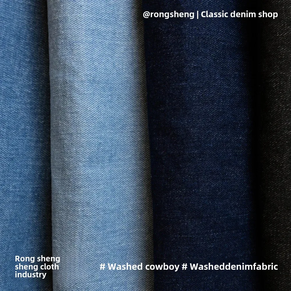 Thickened Autumn Winter Deep Blue Black Denim Fabric for Workwear Clothing Outerwear Sand Washed alo Denim Material