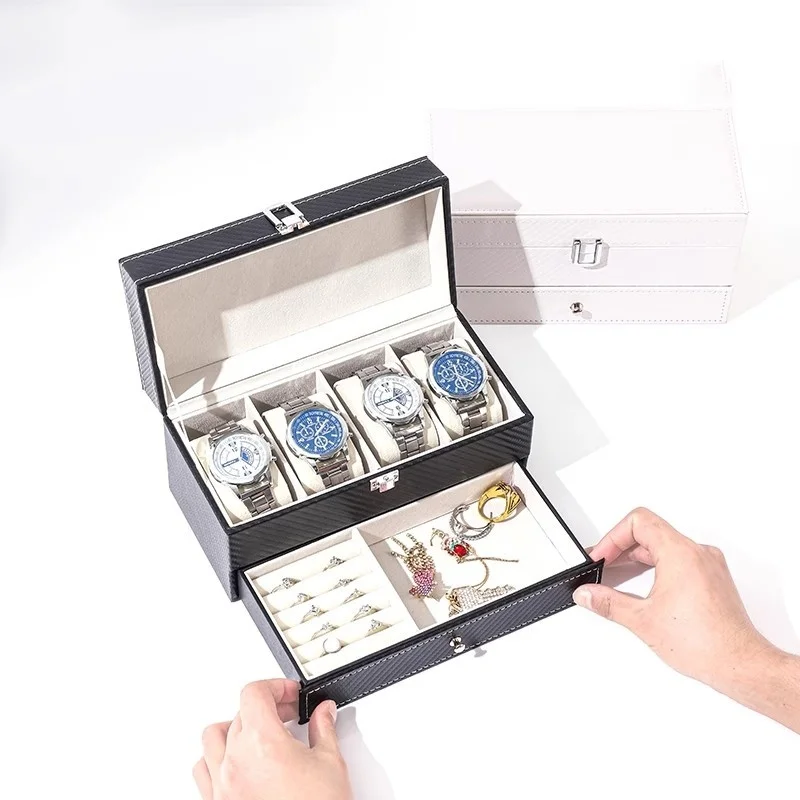 12-Slot PU Leather Lockable Watch Storage Box with Two-Tier Organizer, Secure Jewelry D... - SKU LWSB1516 - UGI Packaging