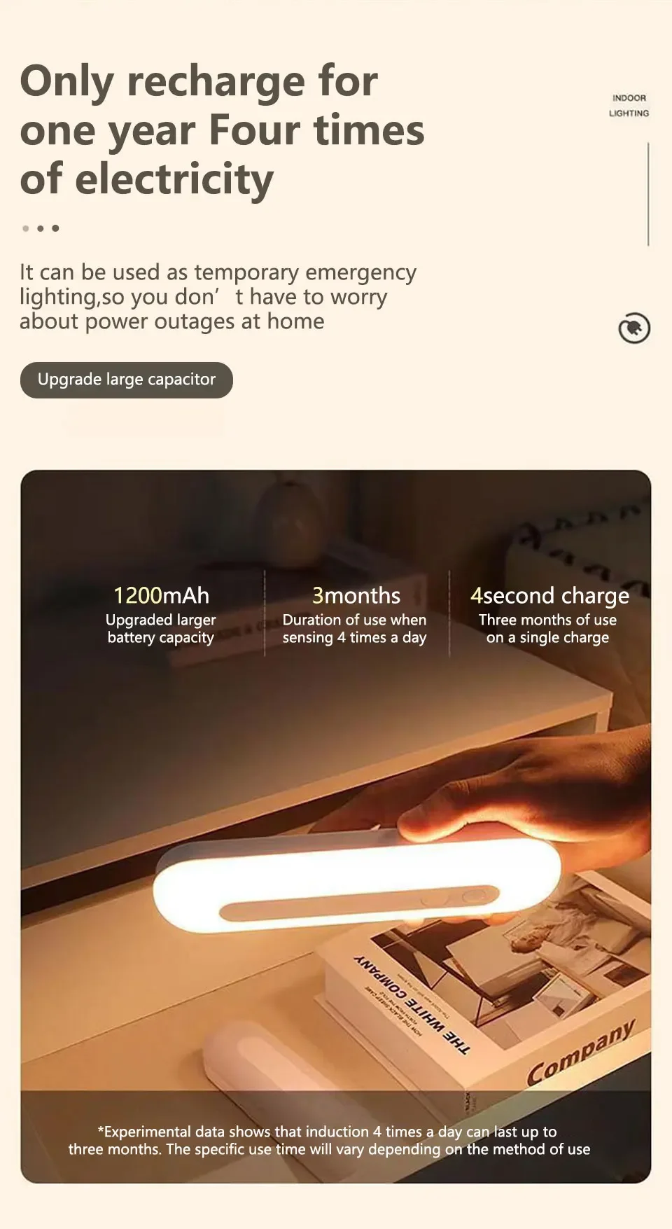 Description Picture 6 of item18CM LED Magnetic Induction Night Light 1200mAh Energy Saving Portable Lamp Brightness Adjustable White Simple Desktop Lamp