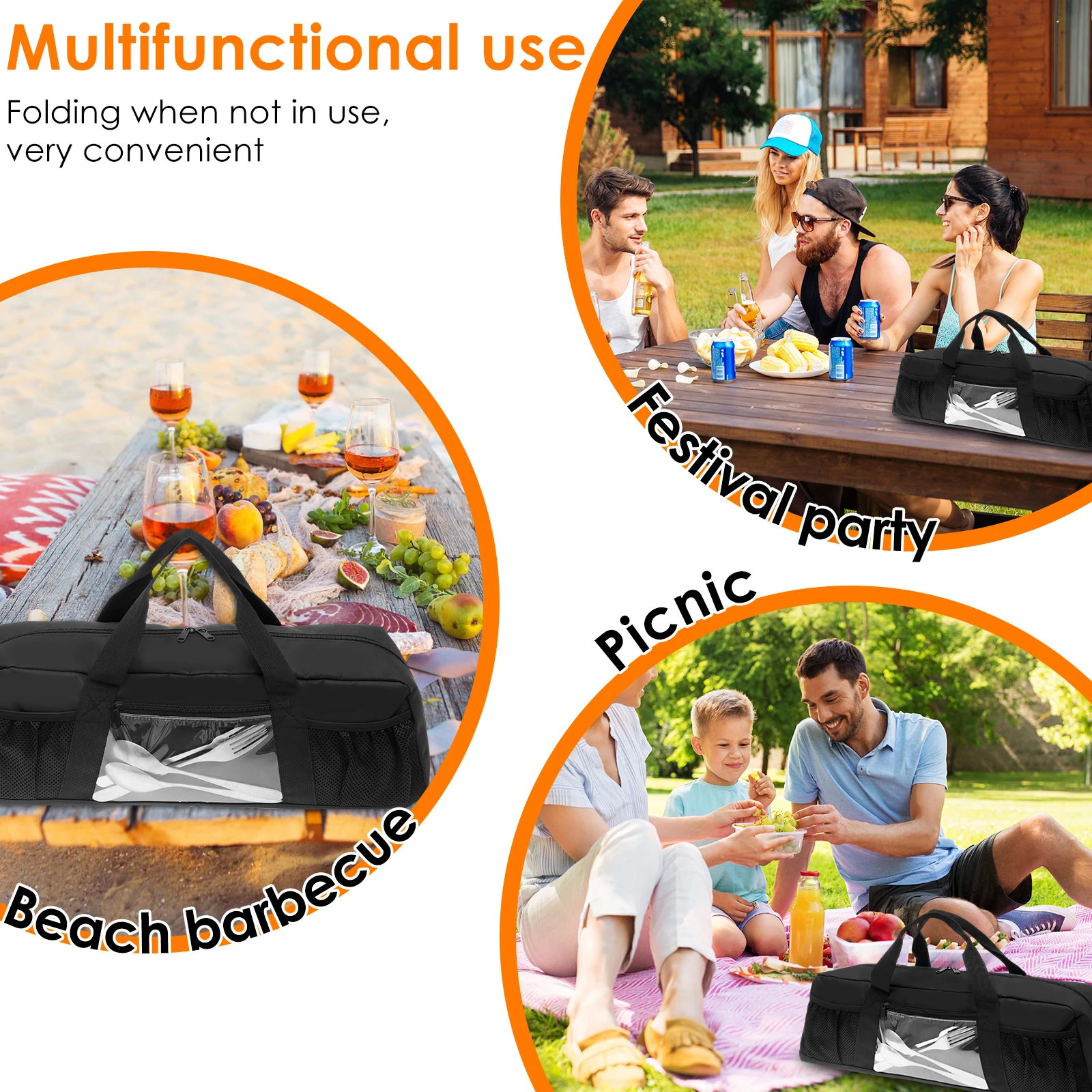 Grill Tool Storage Bag Oxford Cloth Large Capacity Portable BBQ Tool Storage Bag with Pockets and Handles for Outdoor Grilling