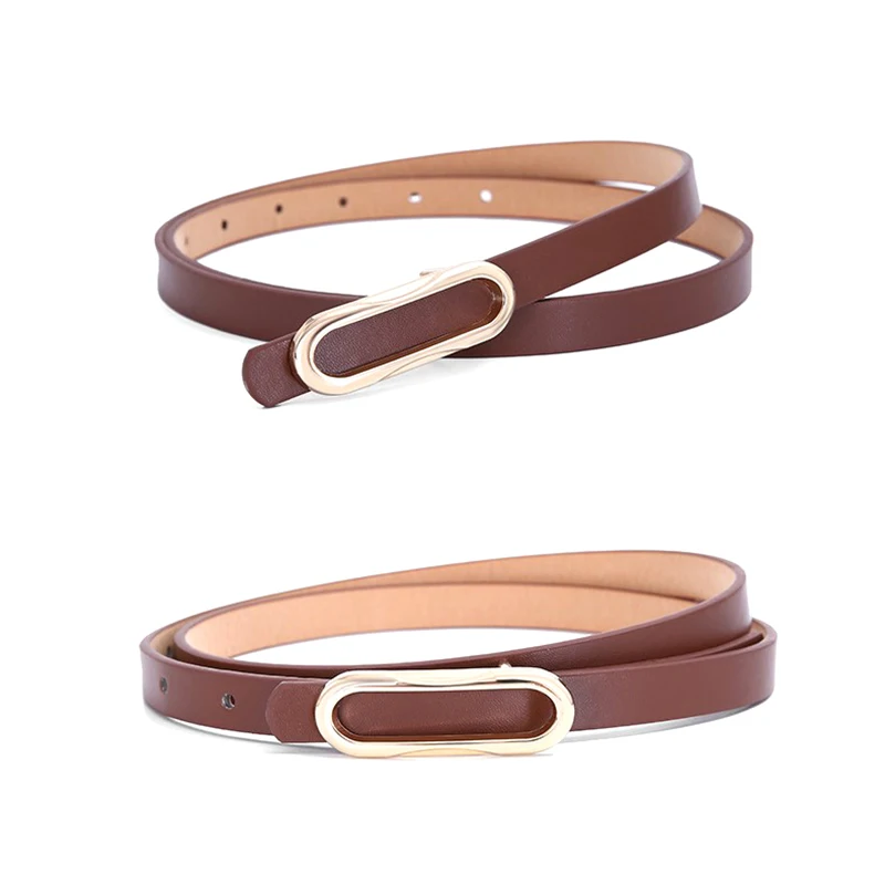 New Minimalist Versatile Women's PU Thin Belt Metal Buckle Matching Belt Female Sweater Adjustable Waistband Dress Jeans