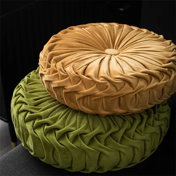 Round Velvet Pleated Round Pillow Cushion 1
