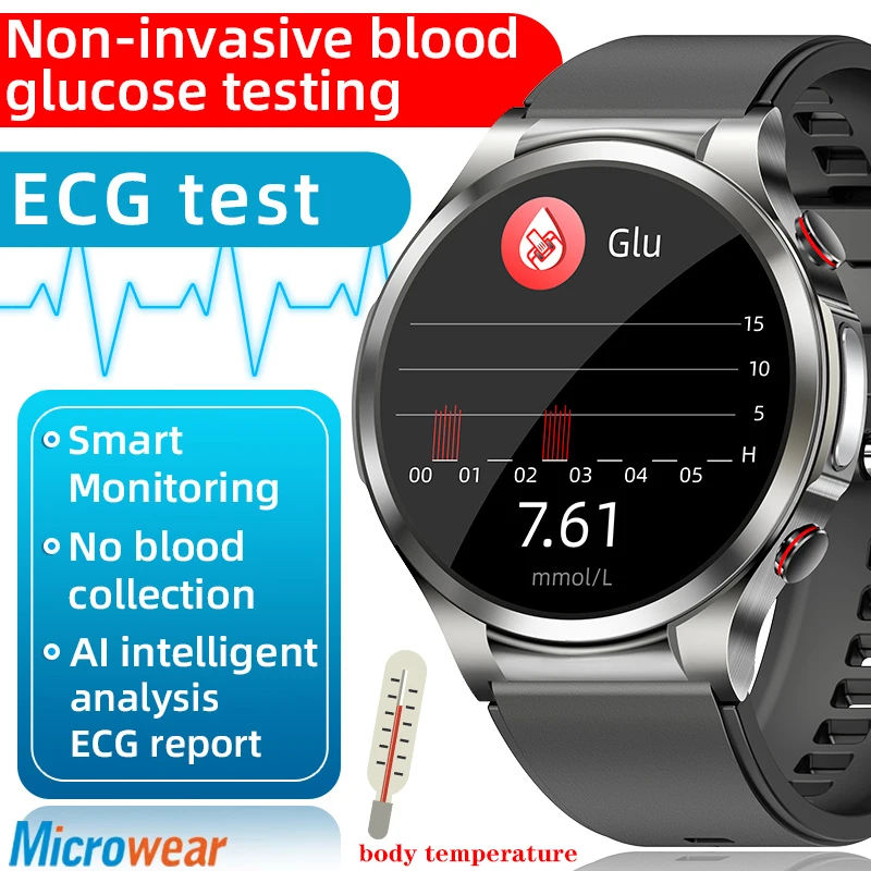 

Smart Watch 1.32" HD Heart Rate Non-invasive Blood Sugar ECG+PPG Body Temperature Heart Rate Waterproof Elderly Health Watches