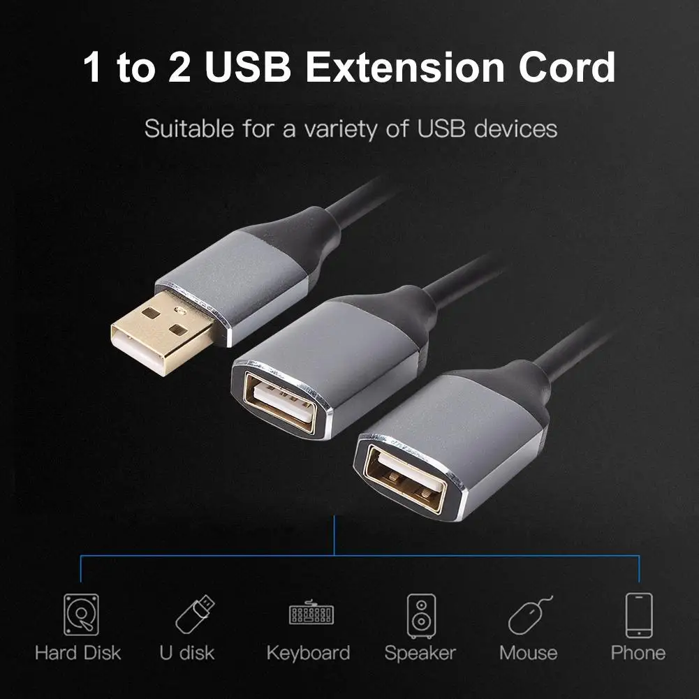 2 in 1 Computer Extension Adapter USB Splitter Cable Y Splitter USB Adapter 1 Male to 2 Female Extension Power Cord