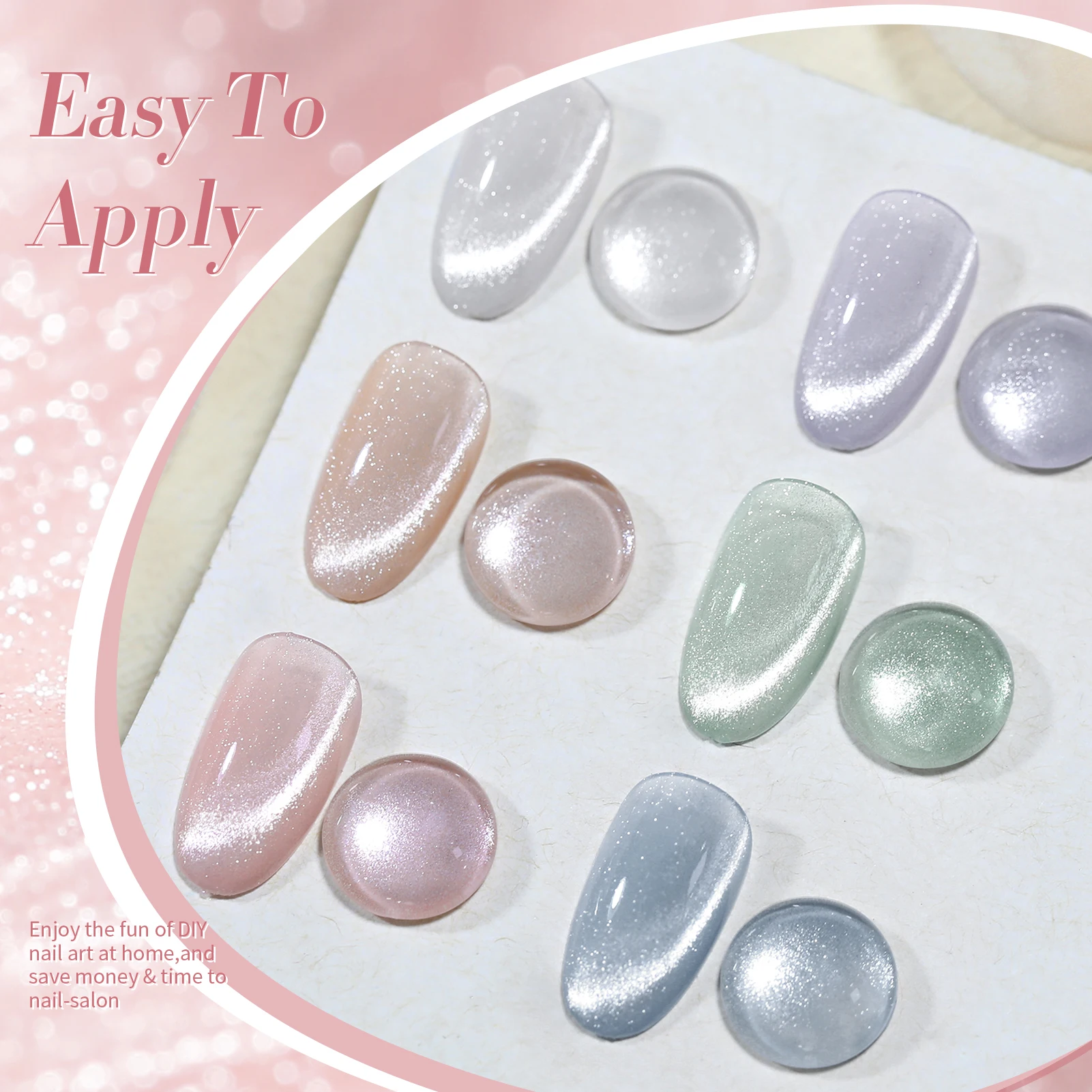 BORN PRETTY Glitter Shimmer Cat Magnetic Gel Nail Polish Set Moonlight Glass Cat Magnetic Gel Green Purple Pink Nude Silver Gel 5