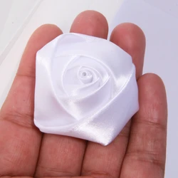 Set of 10 Large Rose Fabric Flowers for Creative DIY Accessories and Decorations (White)