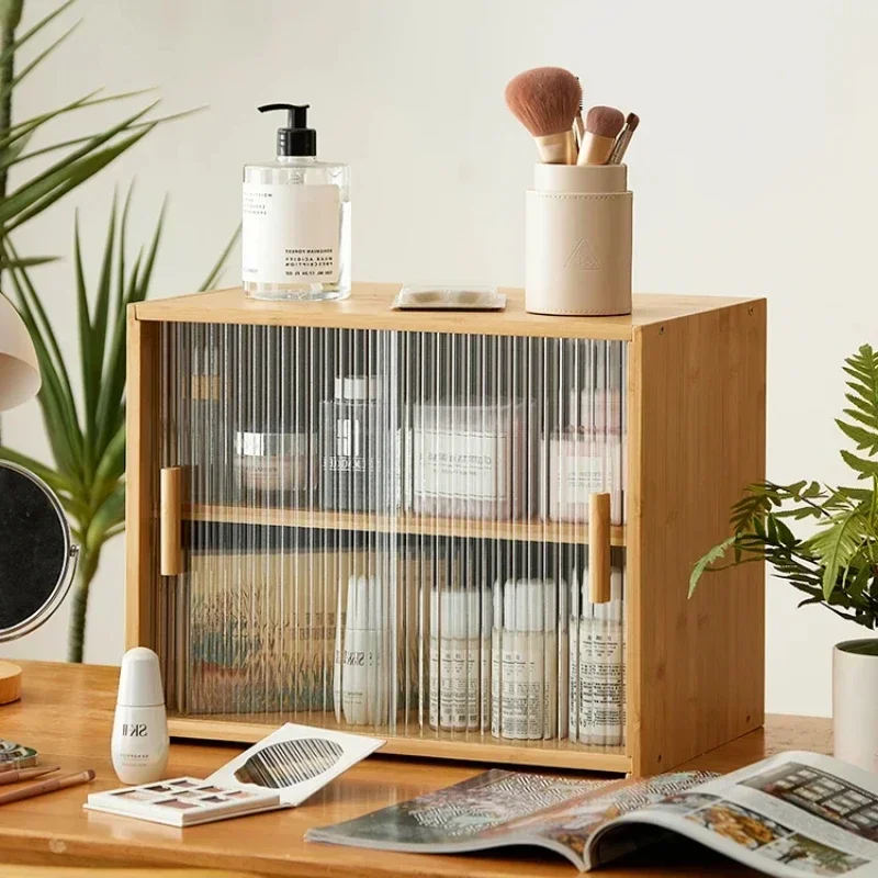 Living Room Bamboo Tea Cabinet Multi-functional Storage Changhong Glass Shelves Adjustable Kitchen Organizer Home Storage Unit 5
