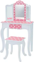 Kids Princess Gisele Polka Dot Print 2-Piece Kids Wooden Play Vanity Set with Vanity Table, Tri-Fold Mirror, Storage Dra 1