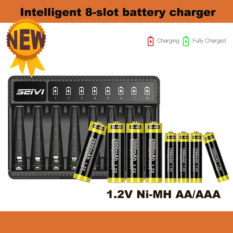AA Battery Charger Intelligent 8slot Charging, Used for 1.2V AAA NiMH