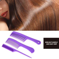 3Pcs Professional Hairdressing Comb ABS Straight Handle Wide Teeth Pointed Tail Curling Combs Heat Resistant Hair Styling Tools