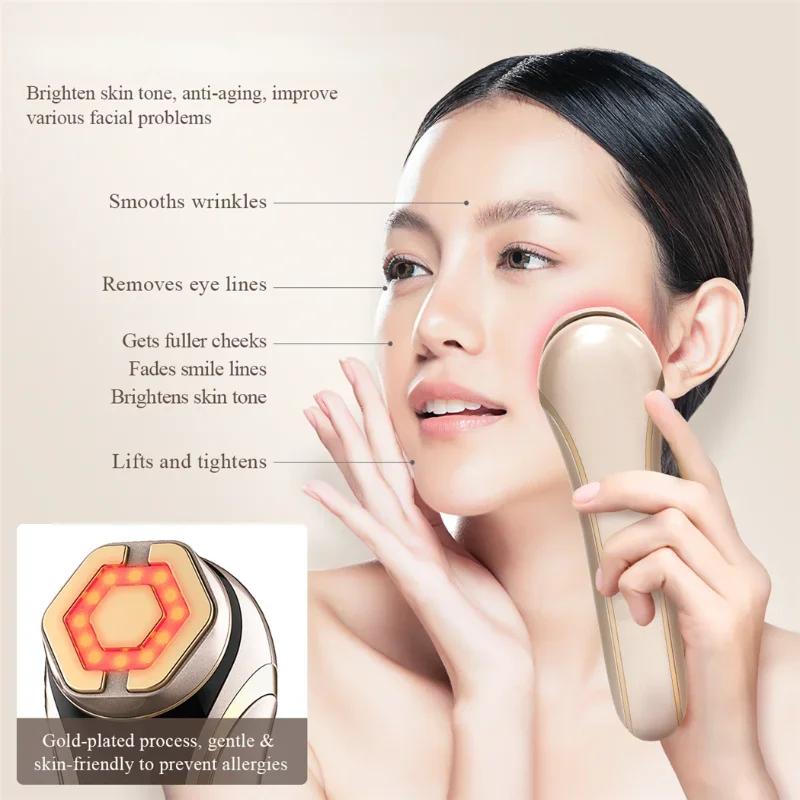 Face Skin Care EMS Facial Lifting Massager LED Photon Wrinkle Remover Hot Compress 1200Hz Vibration Anti-aging Device