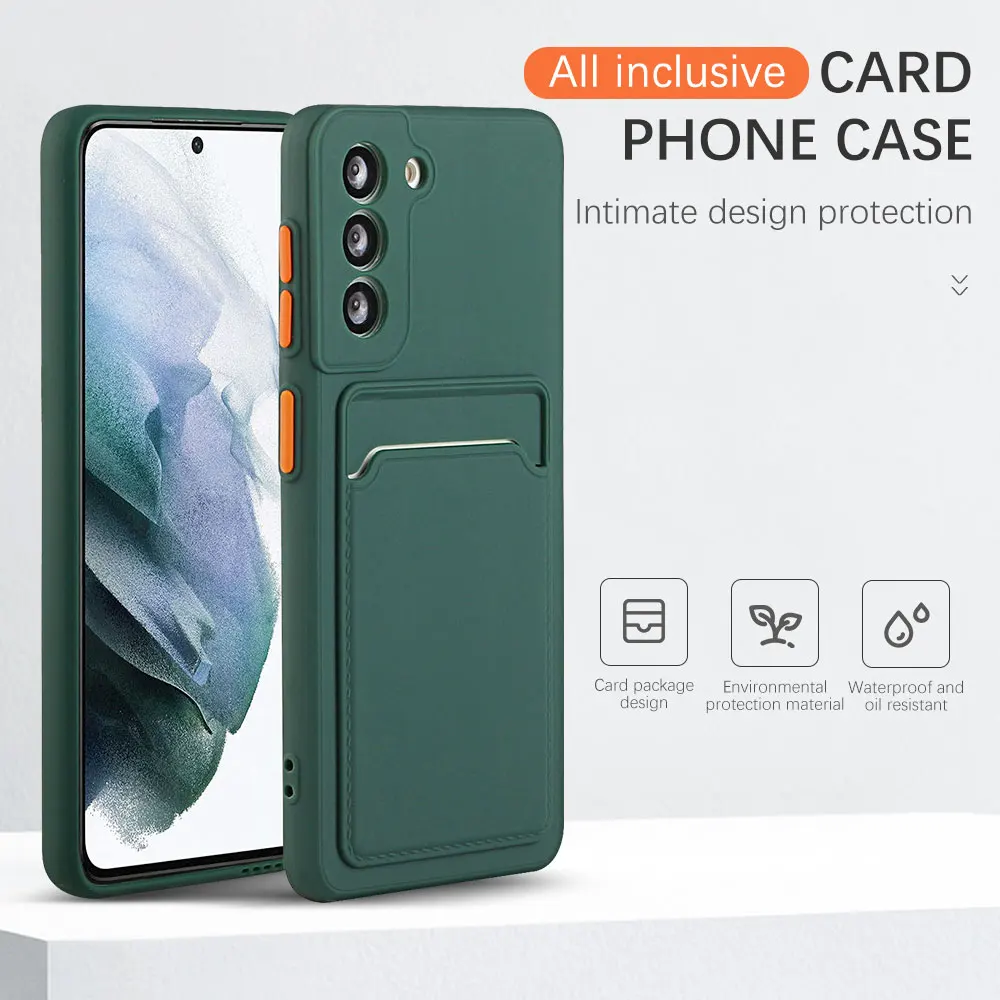 Phone Case Card Slot Bag Holder For Samsung Galaxy S24 S23 S22 S21 S20 Plus FE Note 20 Ultra Bumper Wallet Soft Shockproof Cover