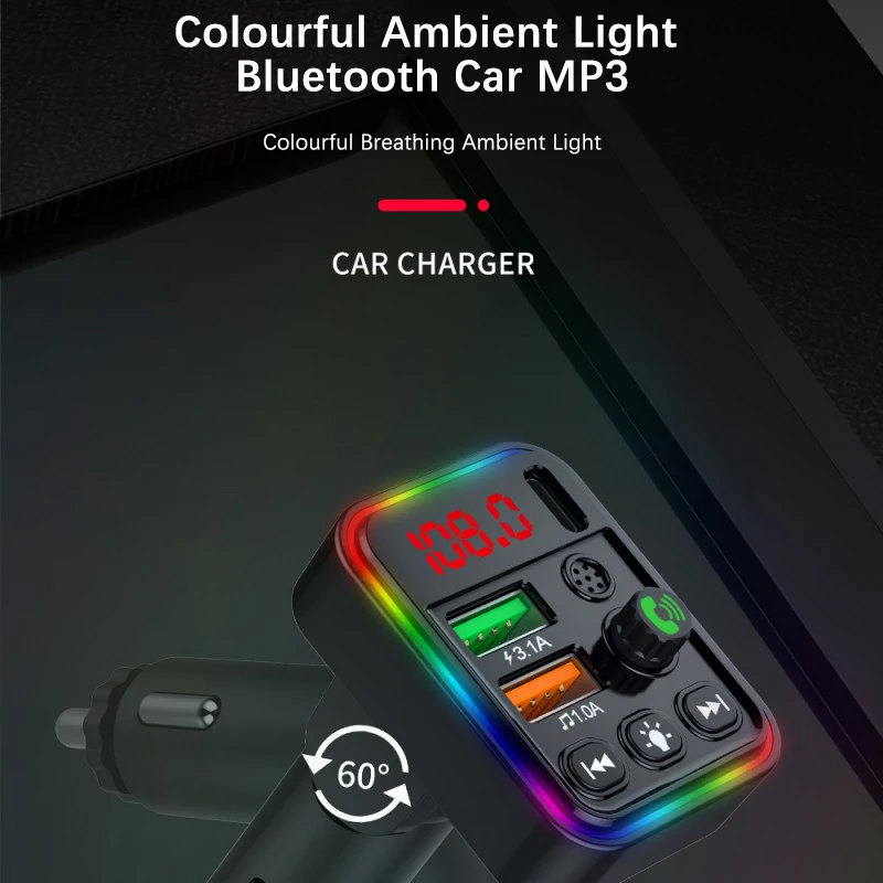 Car Bluetooth Audio Adapter FM Transmitter Car MP3 Player Type-C PD USB Quick Charger Handsfree Calling