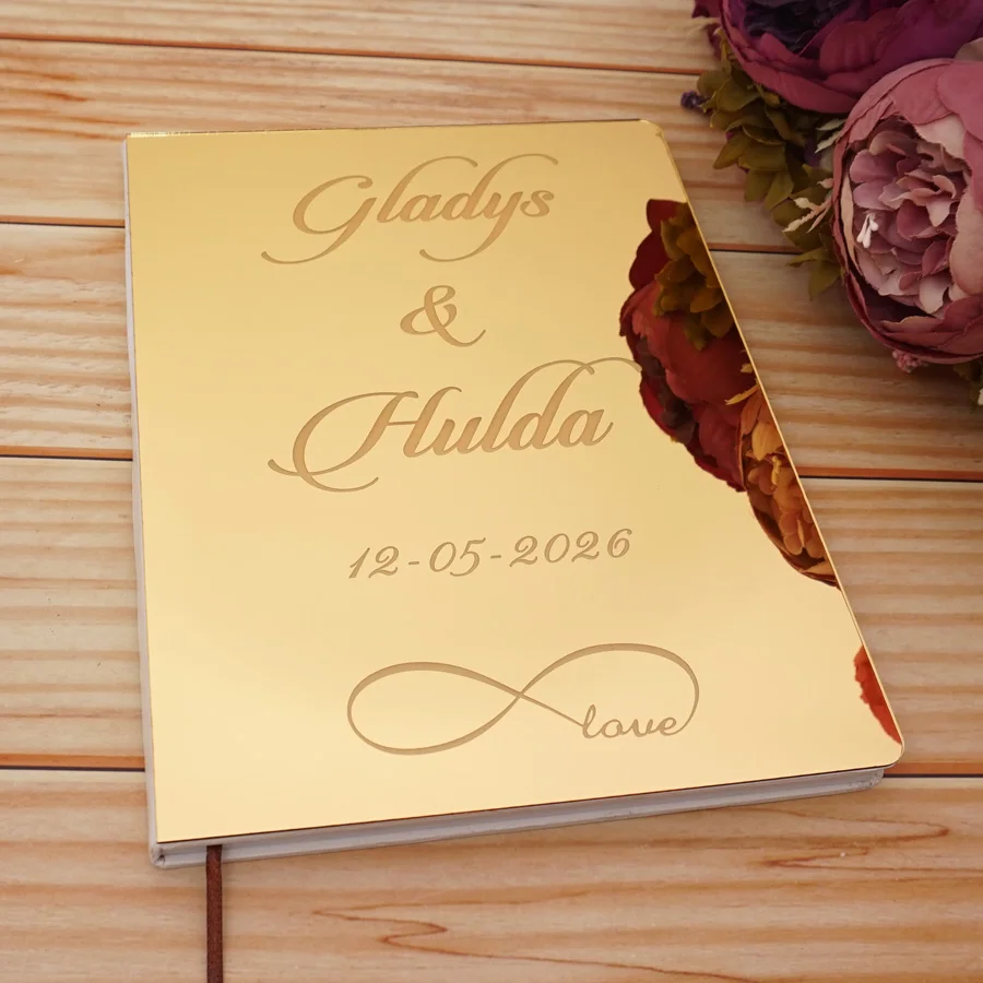 Custom Acrylic Mirror Cover Wedding Guest Book Personalized Infinity