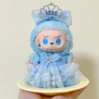 Blue Lolita Princess Skirt Dress for Labubu 3.0 V1/V2 for 17cm Cotton Doll Dress Outfit for Ropa Labubu Doll Clothes Girl Gift 1