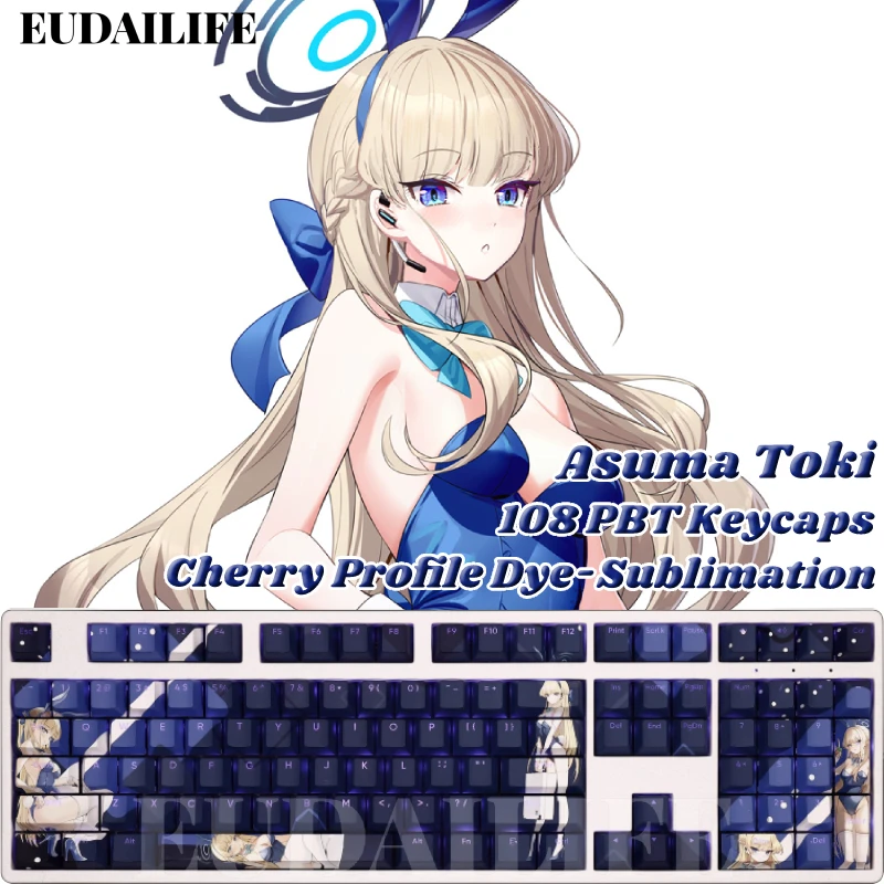 

Asuma Toki 108 Keycaps Blue Archive PBT DYE Sublimation Light Transmitting Cherry MX Cross Axis Switch for Mechanical Keyboard