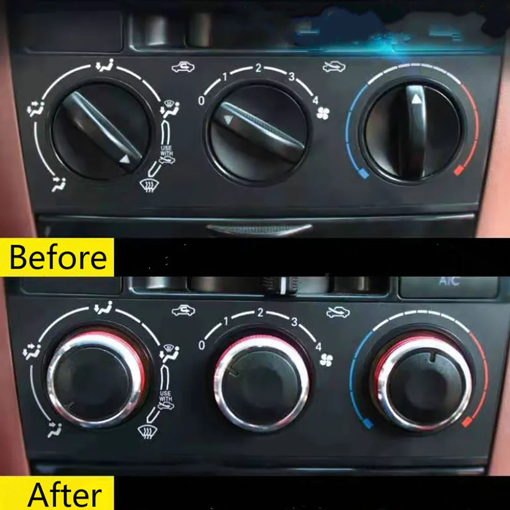 3pcs Car AC Knob Air Conditioning Knobs Ring Cover Sticker Heat Control