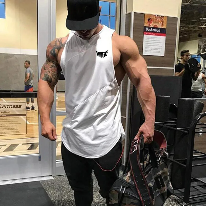 

Gym Bodybuilding Stitching Mesh Cotton O Neck Tank Tops Men Workout Sleeveless Breathable Summer Casual Cool Feeling Loose Shirt