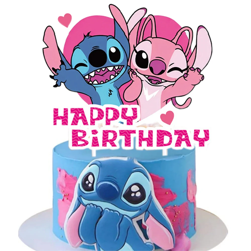 CAN o & Stitch-Décoration de gâteau de dessin animé pour enfants, fournitures de fête, joyeux anniversaire, fête préChristophe