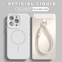 Magnetic Wrist Strap Silicone Phone Case with Lanyard and Magsafe Compatibility - iPhone 13 Pro Max (Pure White)