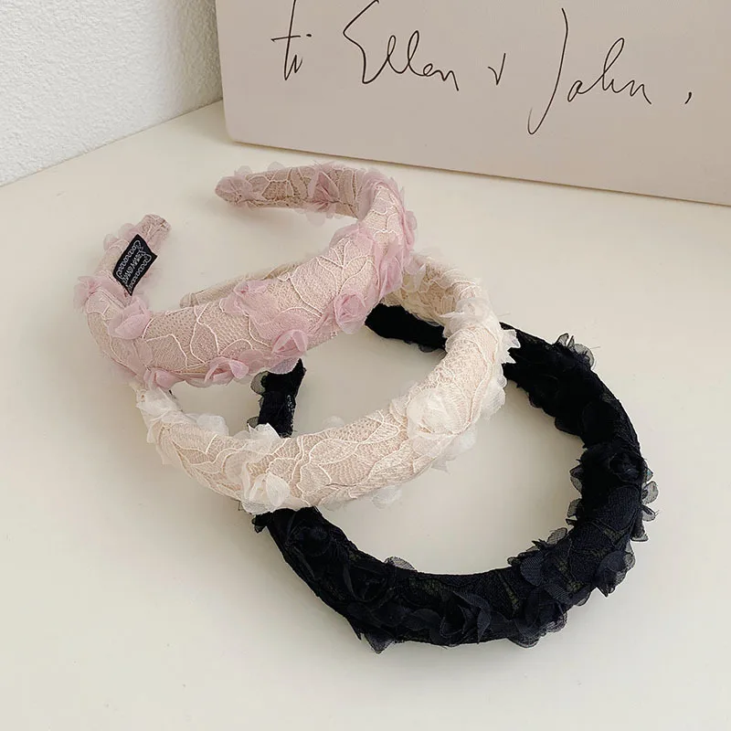 

New Lace Flower Sponge Hairbands for Women Fairy Headbands Wide Bezel Girls Flower Hairband Hoop High-quality Hair Accessories