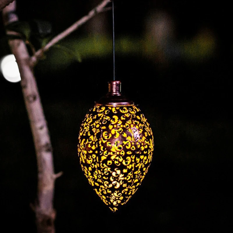 Hanging Solar Lights Outdoor Waterproof LED Garden Decoration Metal Lantern For Patio Porch Yard