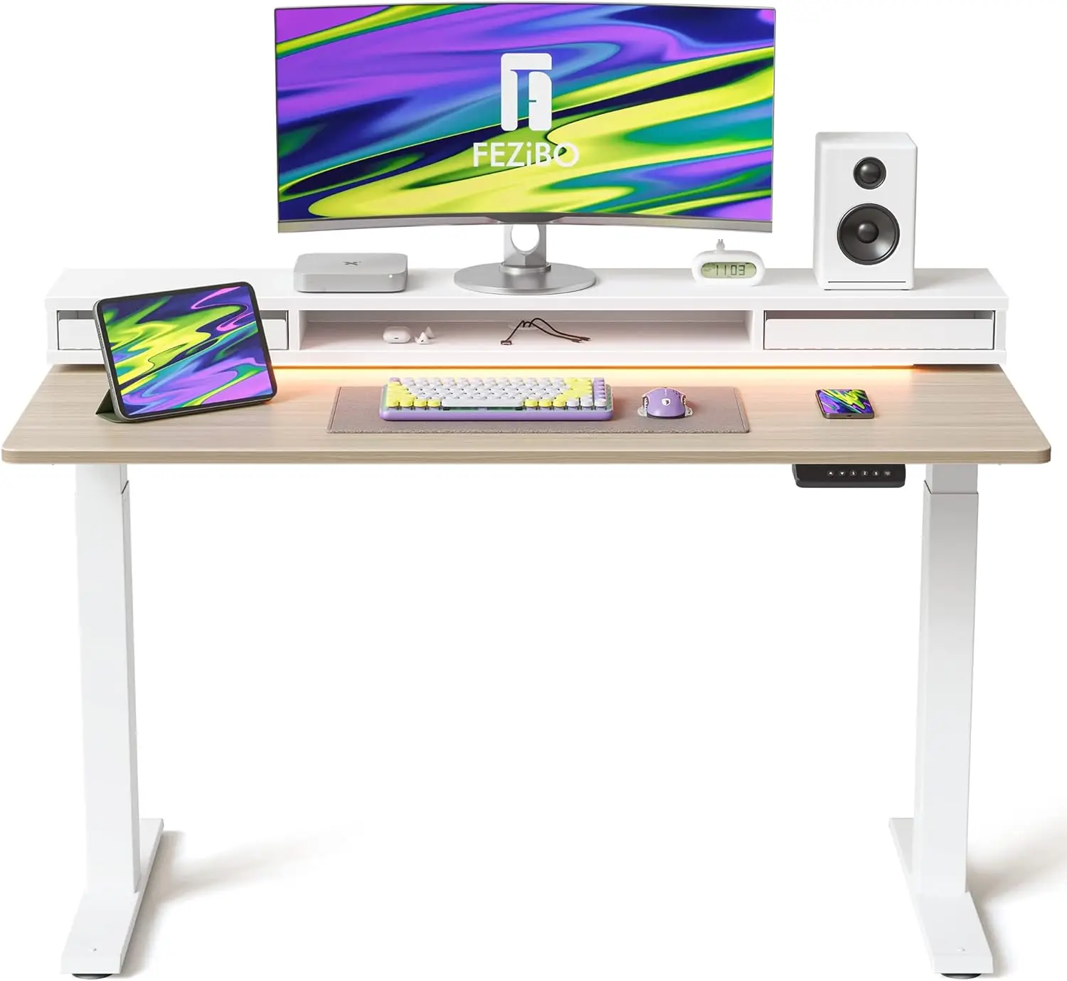 

EZIBO 48 * 26 Inch Electric Standing Desk with Monitor Stand, Height Adjustable Table with LED Strips, Ergonomic Home Office